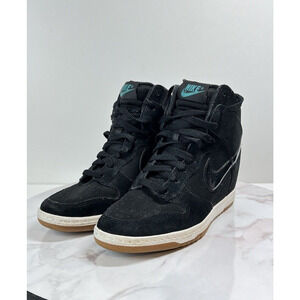 Nike Dunk Sky Hi Essential Hidden Wedge Heel Shoes Black White Gum Women Sz 8.5
